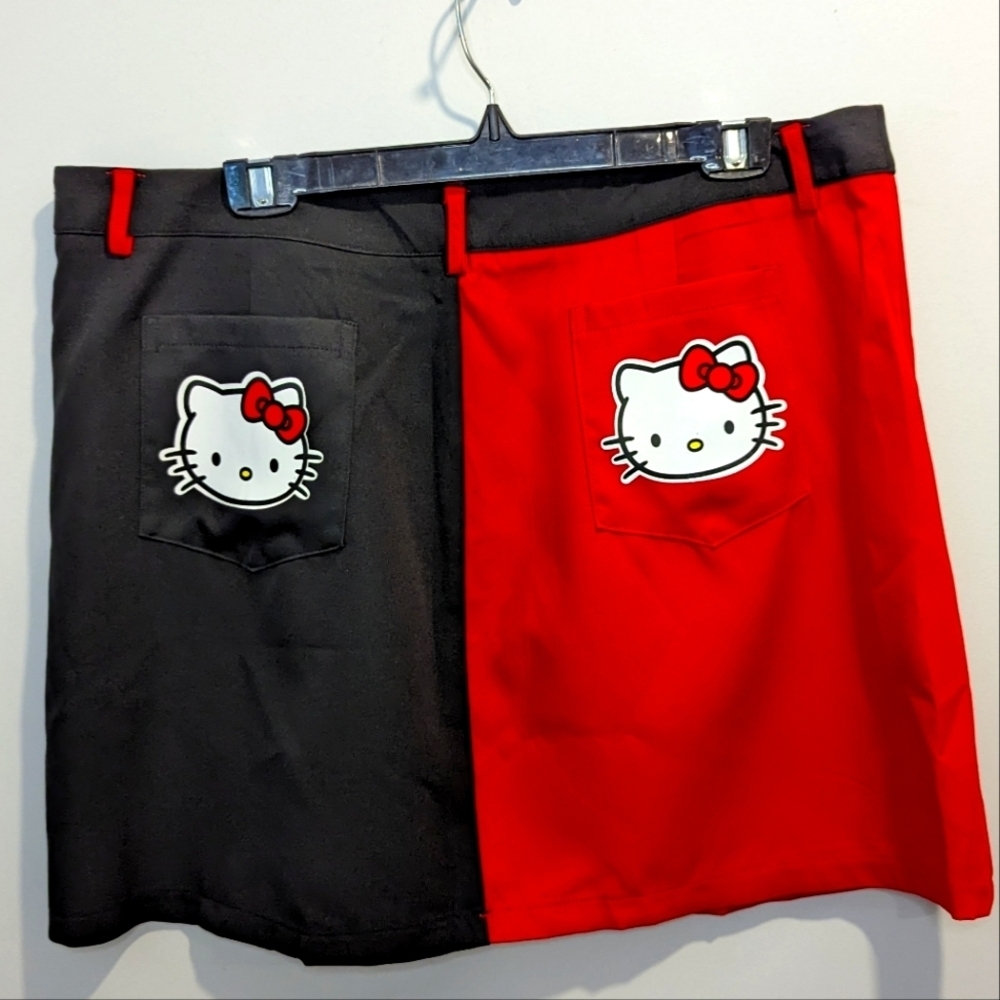 2/$20 Shein Hello Kitty Black And Red Colour Block Mini Skirt Kawaii